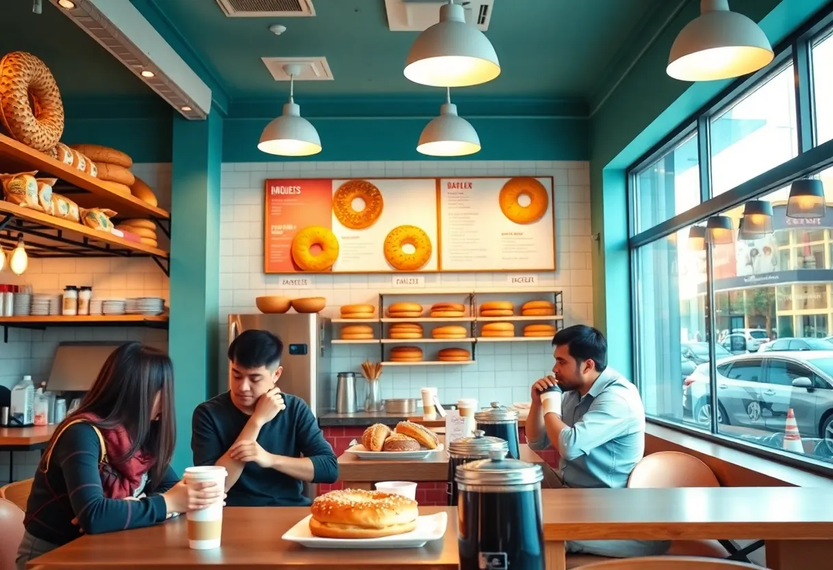Interior of Einstein Bros. Bagels in Georgetown with customers enjoying food