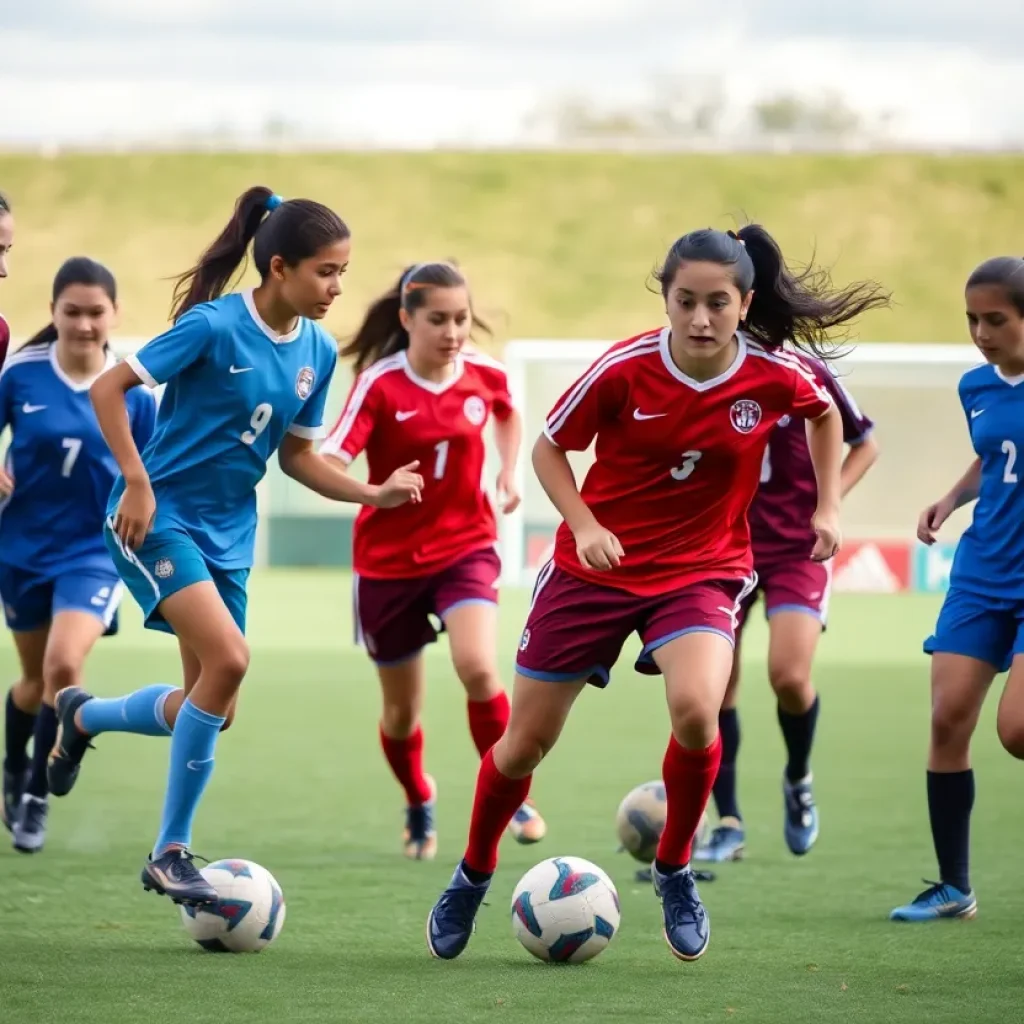 High school soccer players in a competitive match