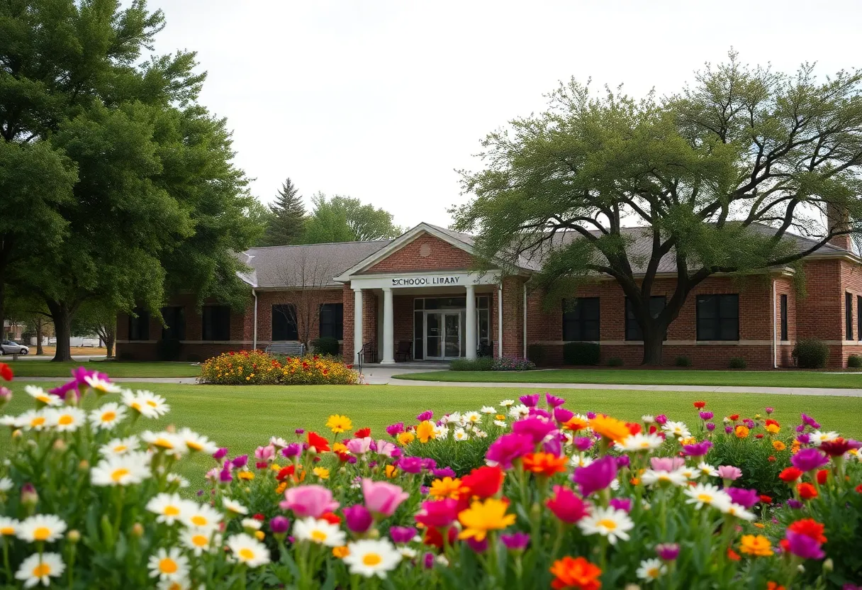 Community library in Georgetown, Texas surrounded by greenery.