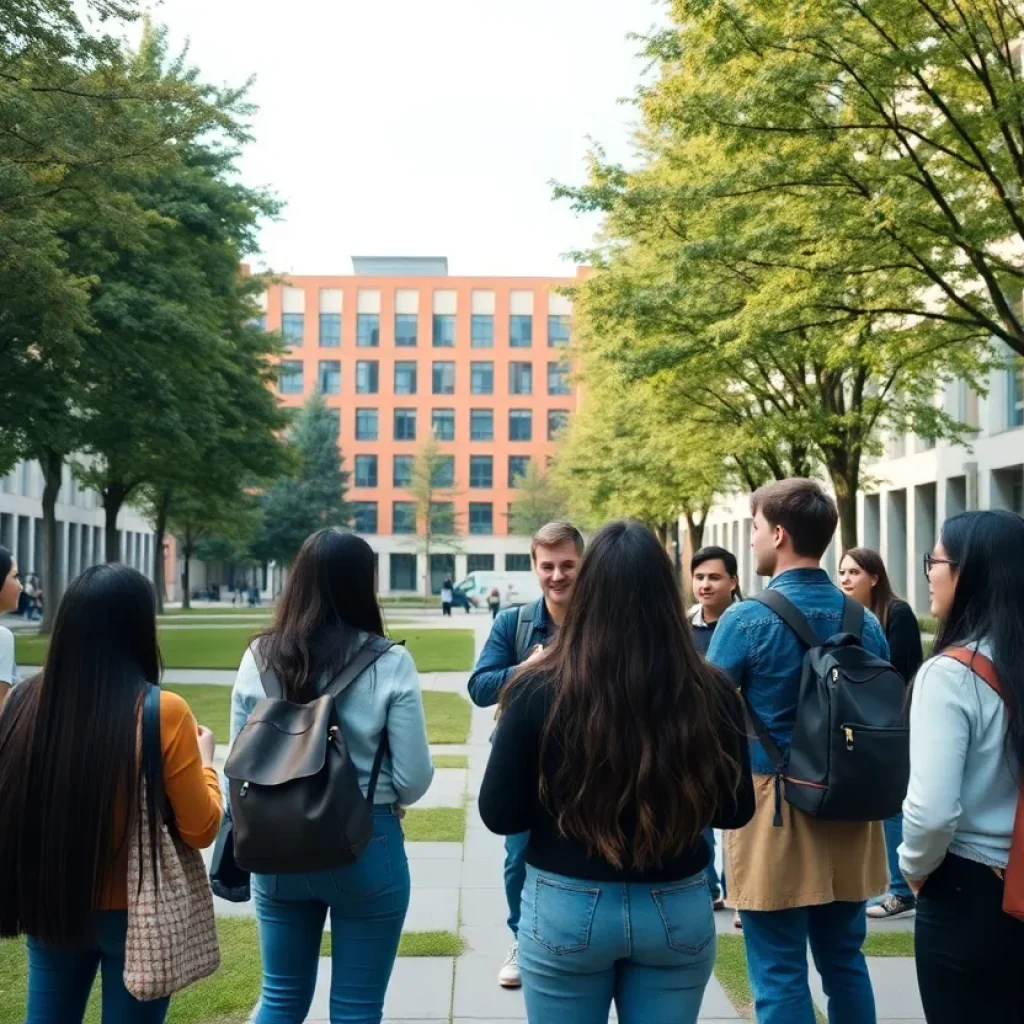 Students discussing on Georgetown Law School campus