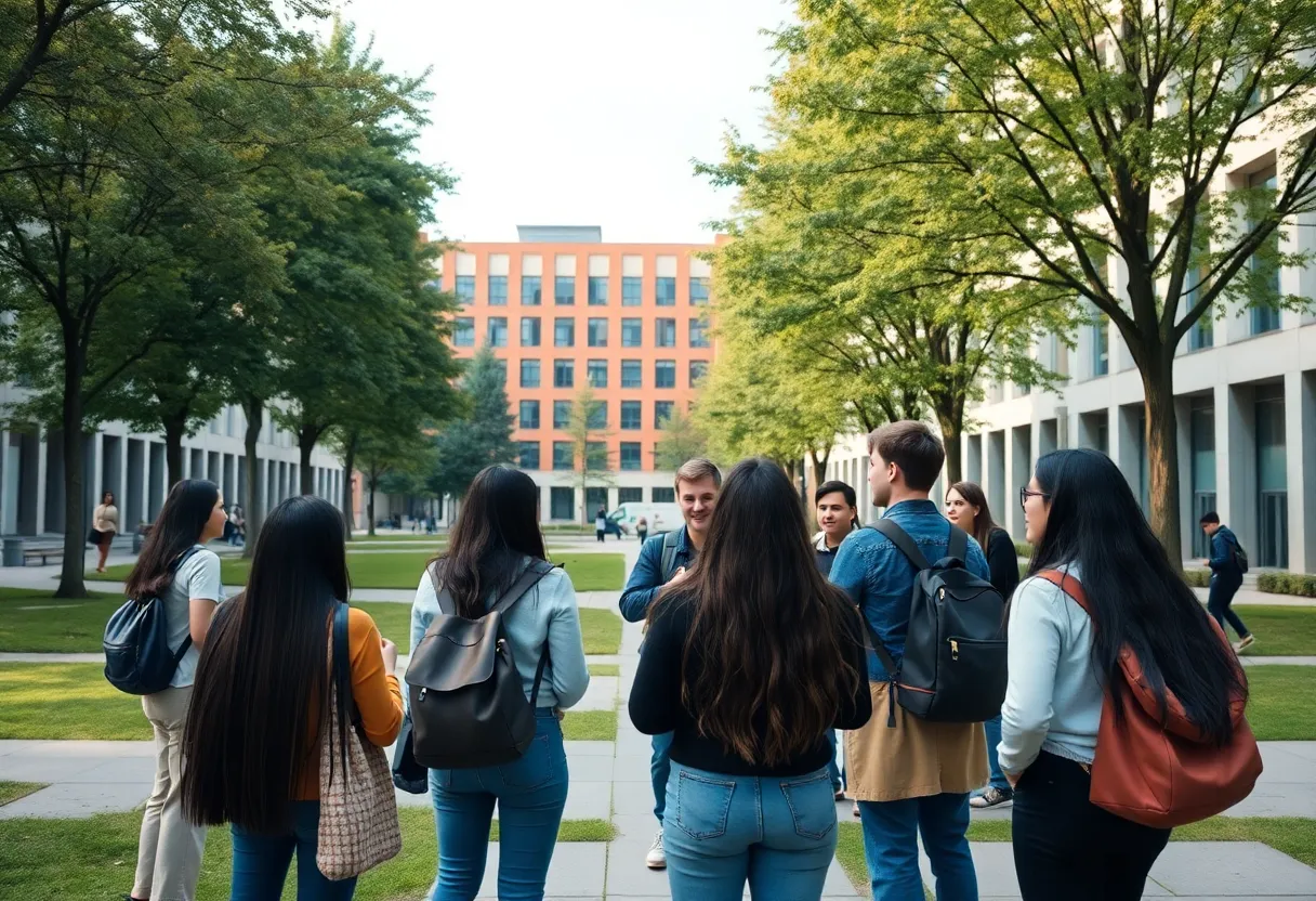 Students discussing on Georgetown Law School campus