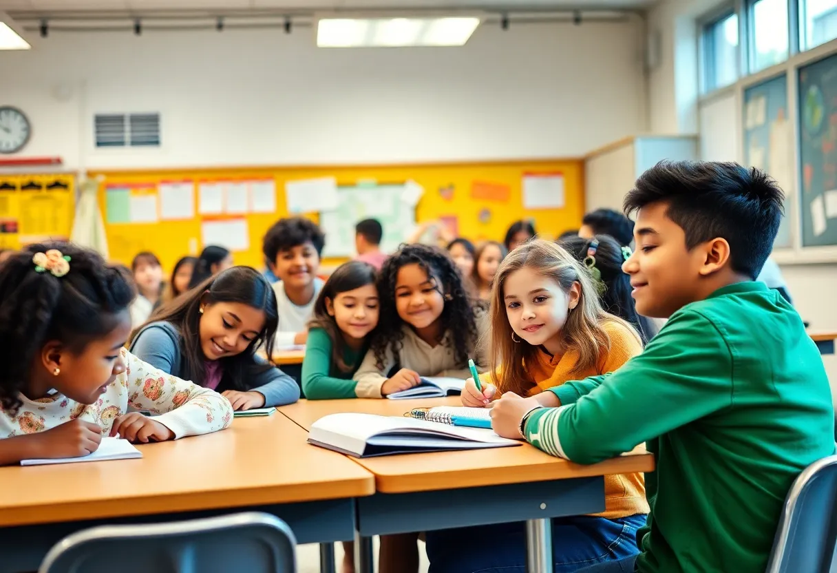 Students in a classroom engaging in diverse educational activities