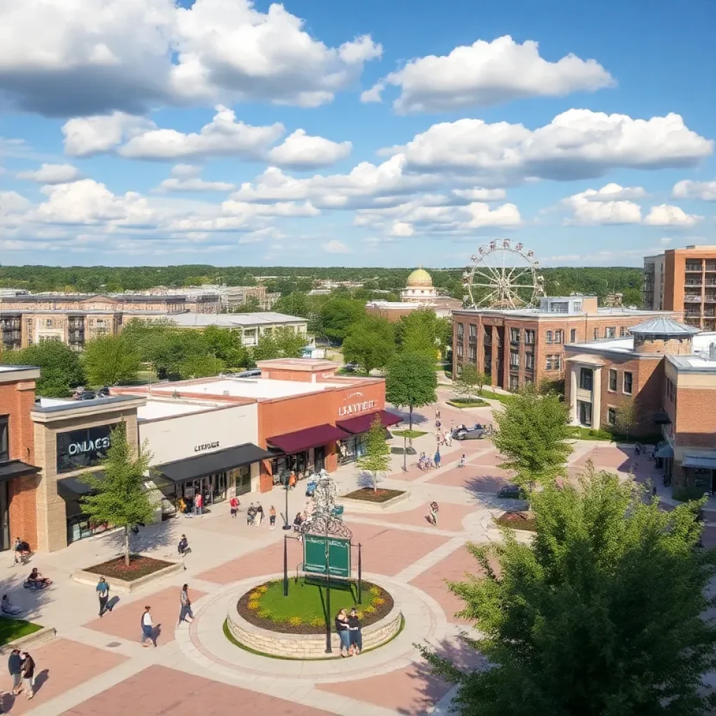 Rendering of the Northline development in Leander, Texas, featuring commercial and residential spaces.