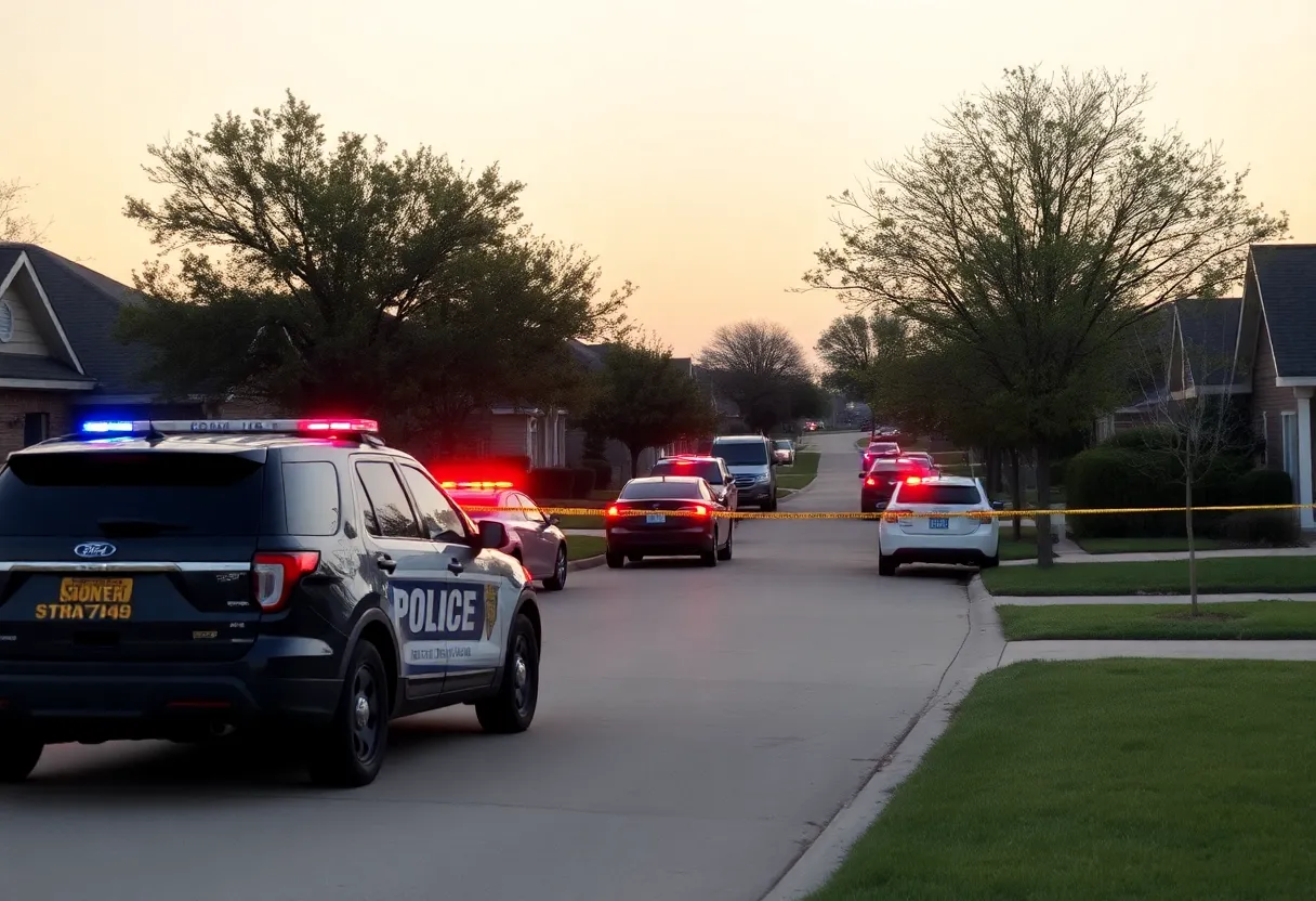 Police cars at a crime scene in a suburban neighborhood