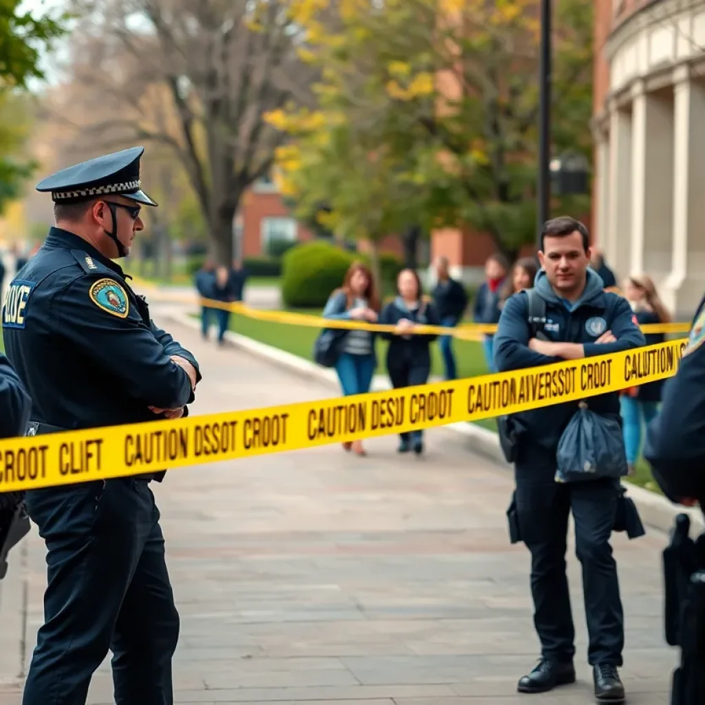 Police officers responding to a bomb threat near Southwestern University in Georgetown
