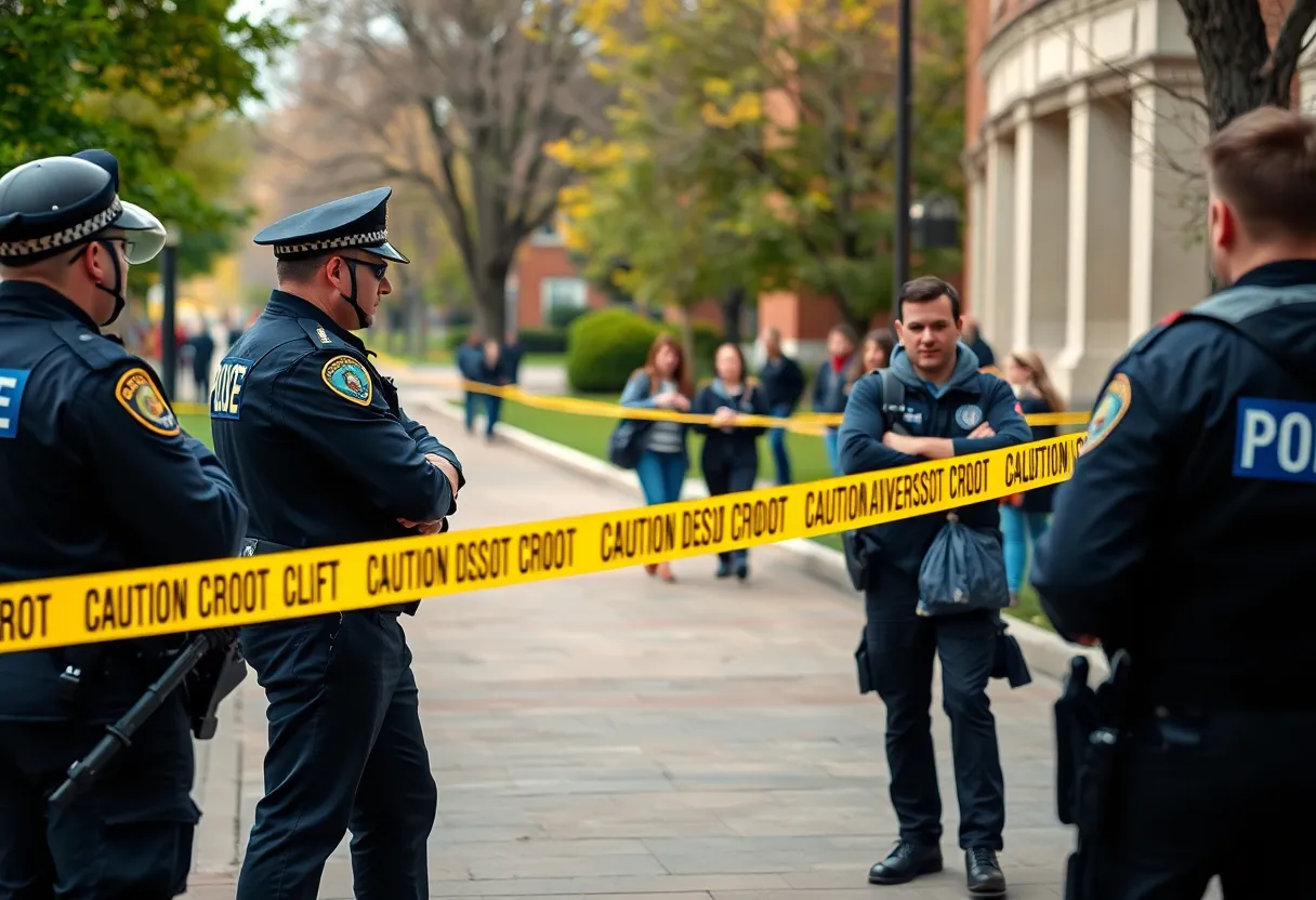 Police officers responding to a bomb threat near Southwestern University in Georgetown