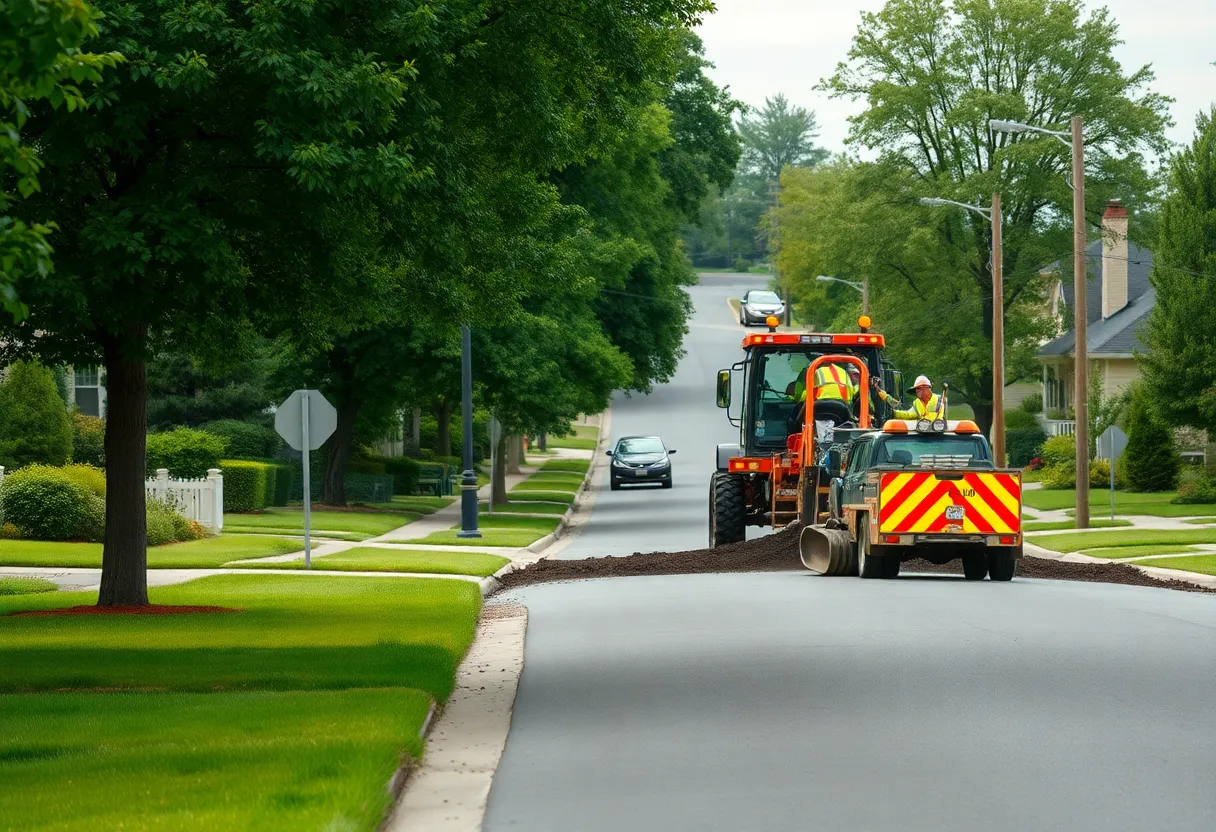 Workers repairing streets in Round Rock neighborhood
