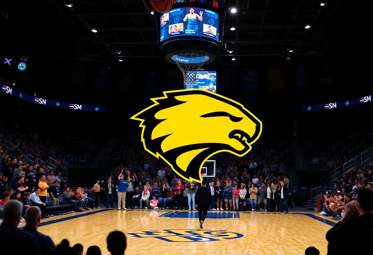 Basketball court at Southwestern University with fans cheering