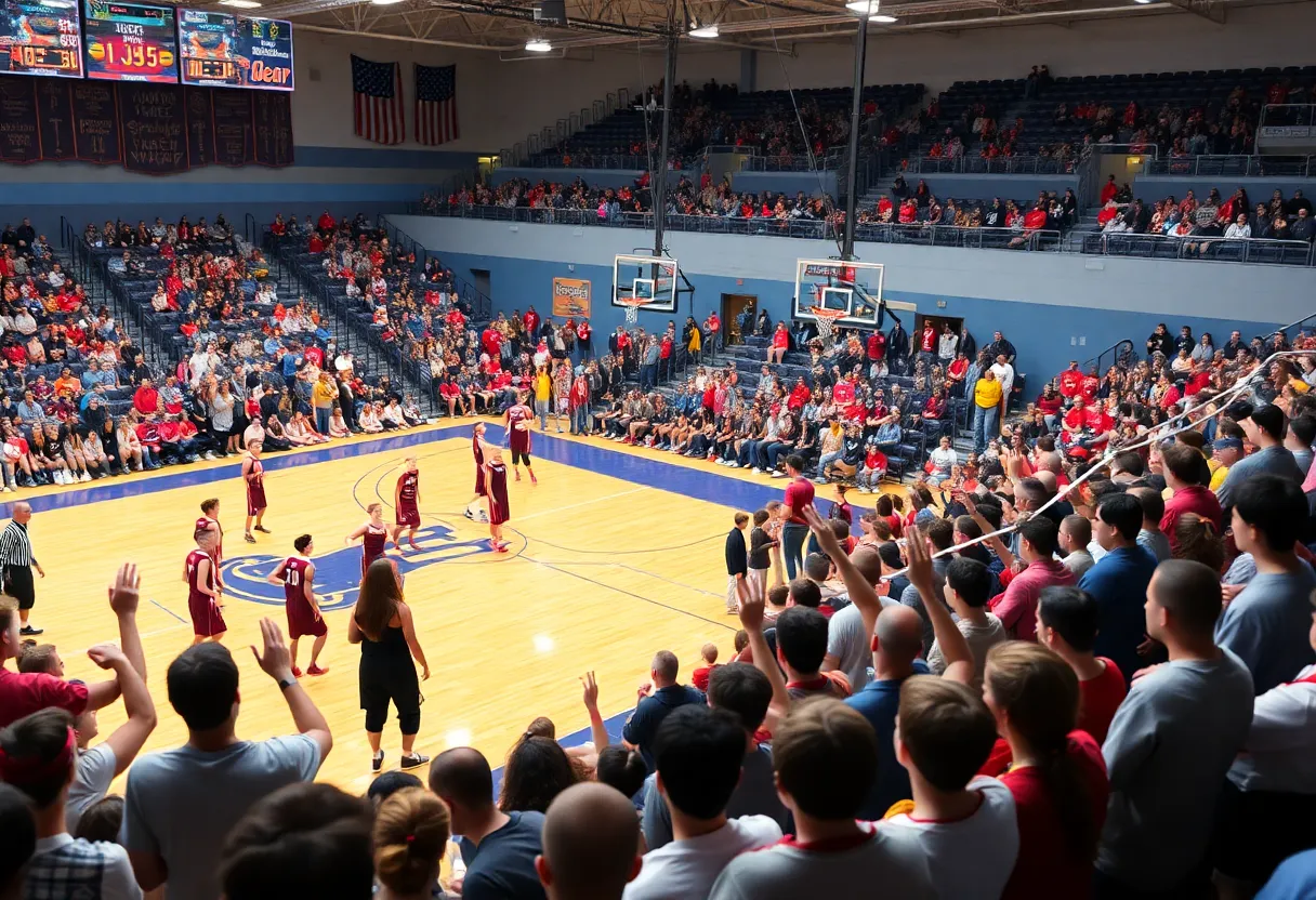 Wagner Lady Thunderbirds celebrating during a basketball game