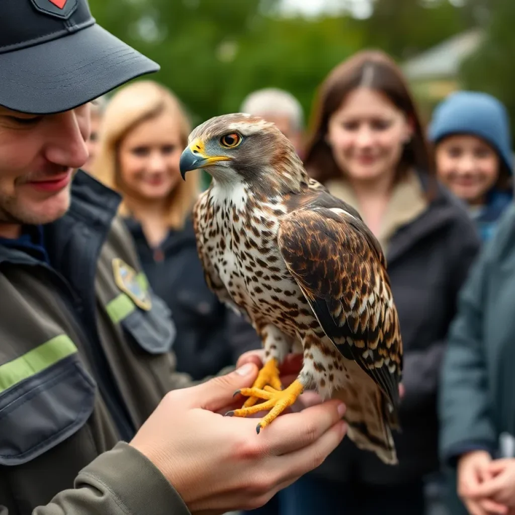 A Cooper's Hawk being rescued by an officer in Leander, Texas.