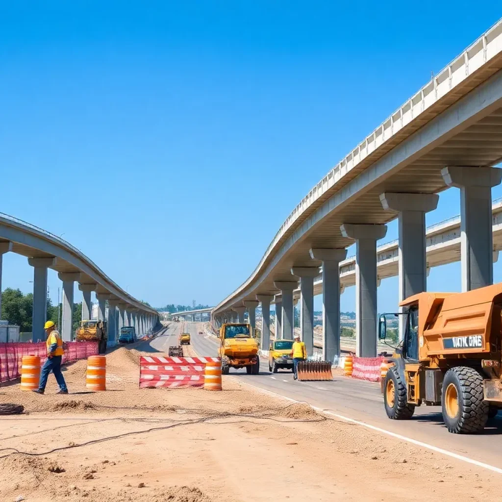 Construction workers at the 183A toll road extension site