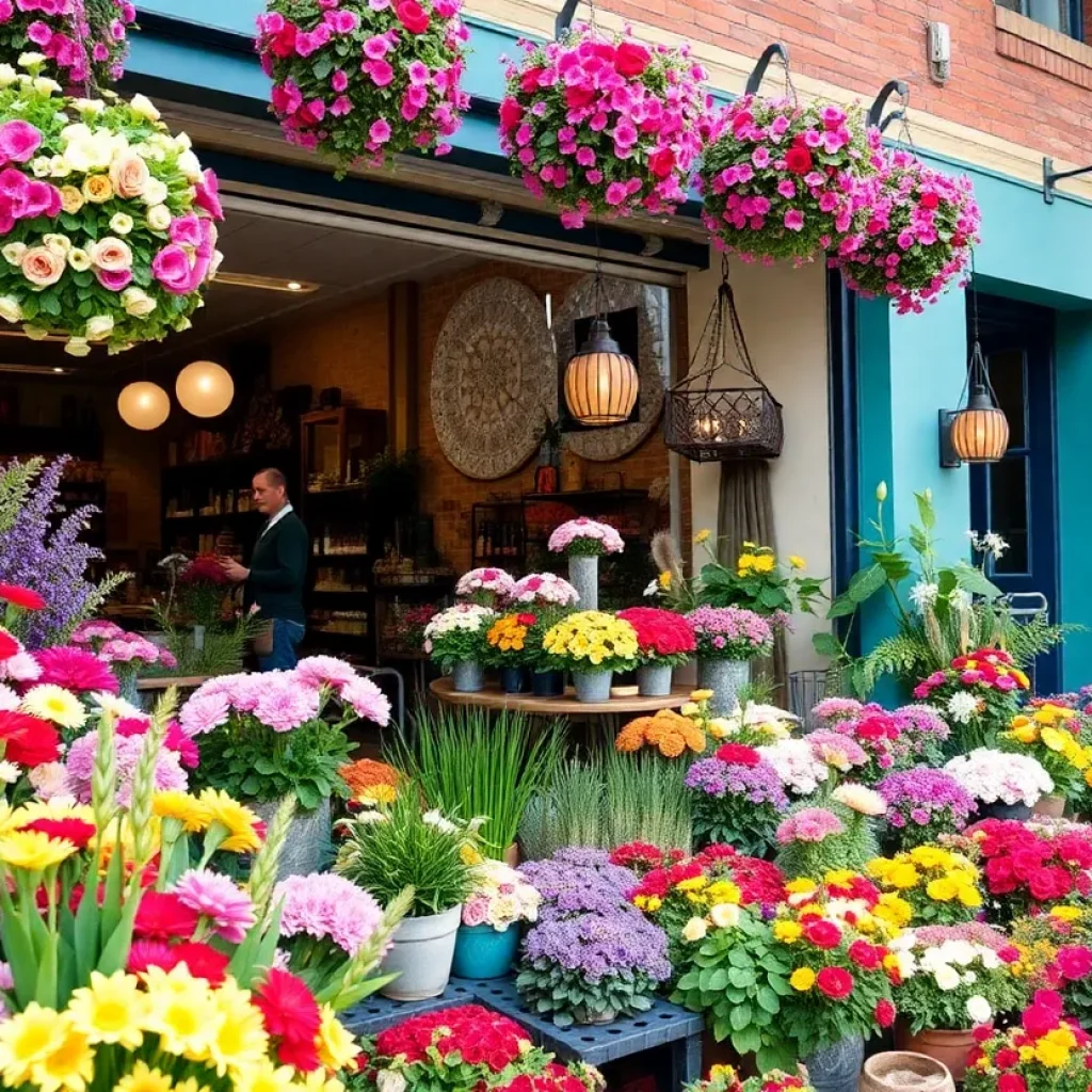 Vibrant flower shop display in Austin featuring colorful floral arrangements