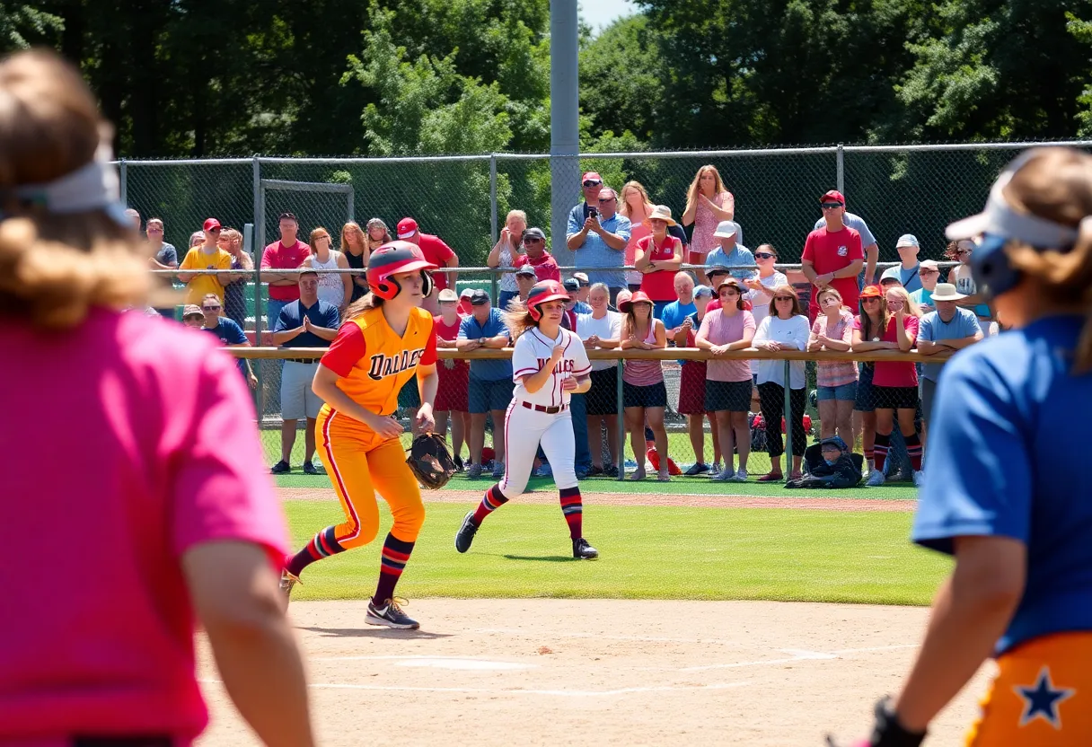Centenary softball team competing during a game