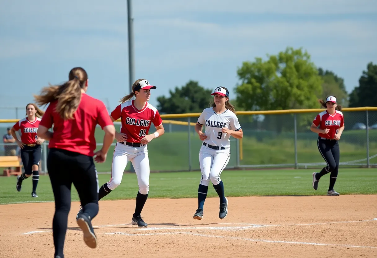 Centenary softball players competing in a game