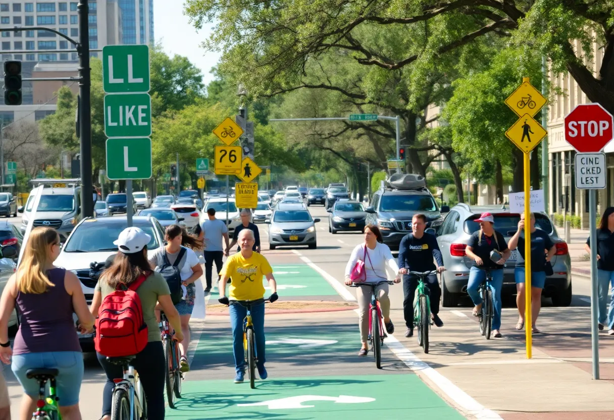 Community members watch as bike lanes are dismantled in Austin