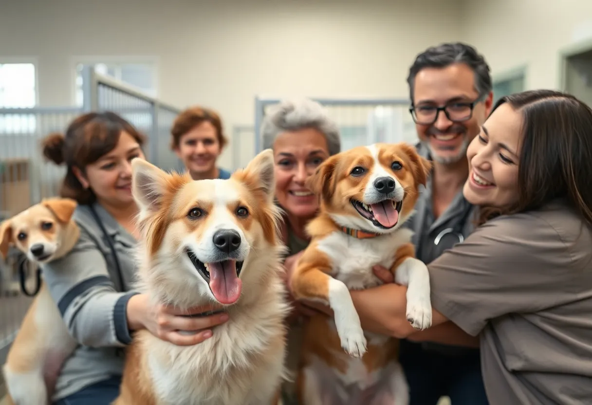 Happy reunion of pets and their owners at the Georgetown animal shelter.