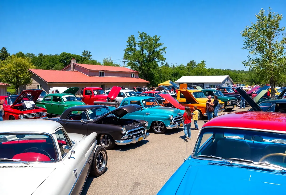 Community car show with classic cars on display