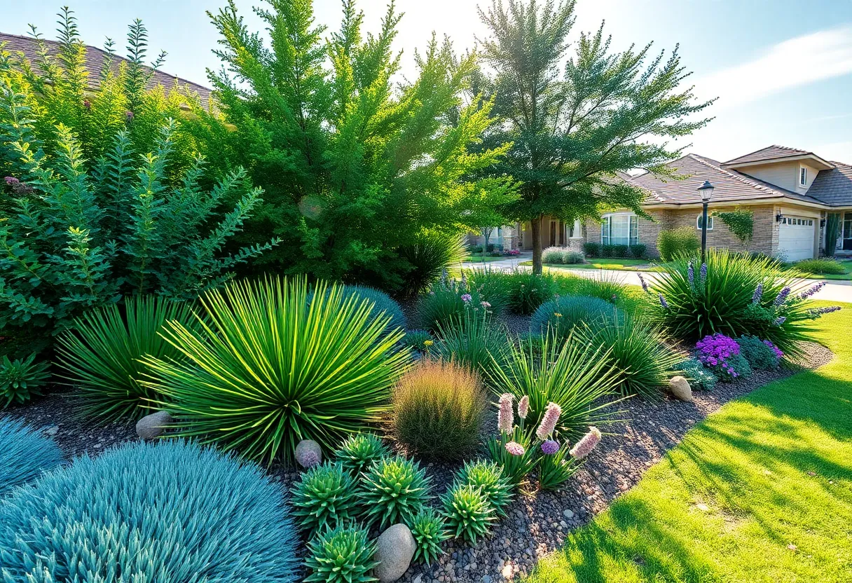 Beautiful landscaping in Georgetown, Texas with native plants.