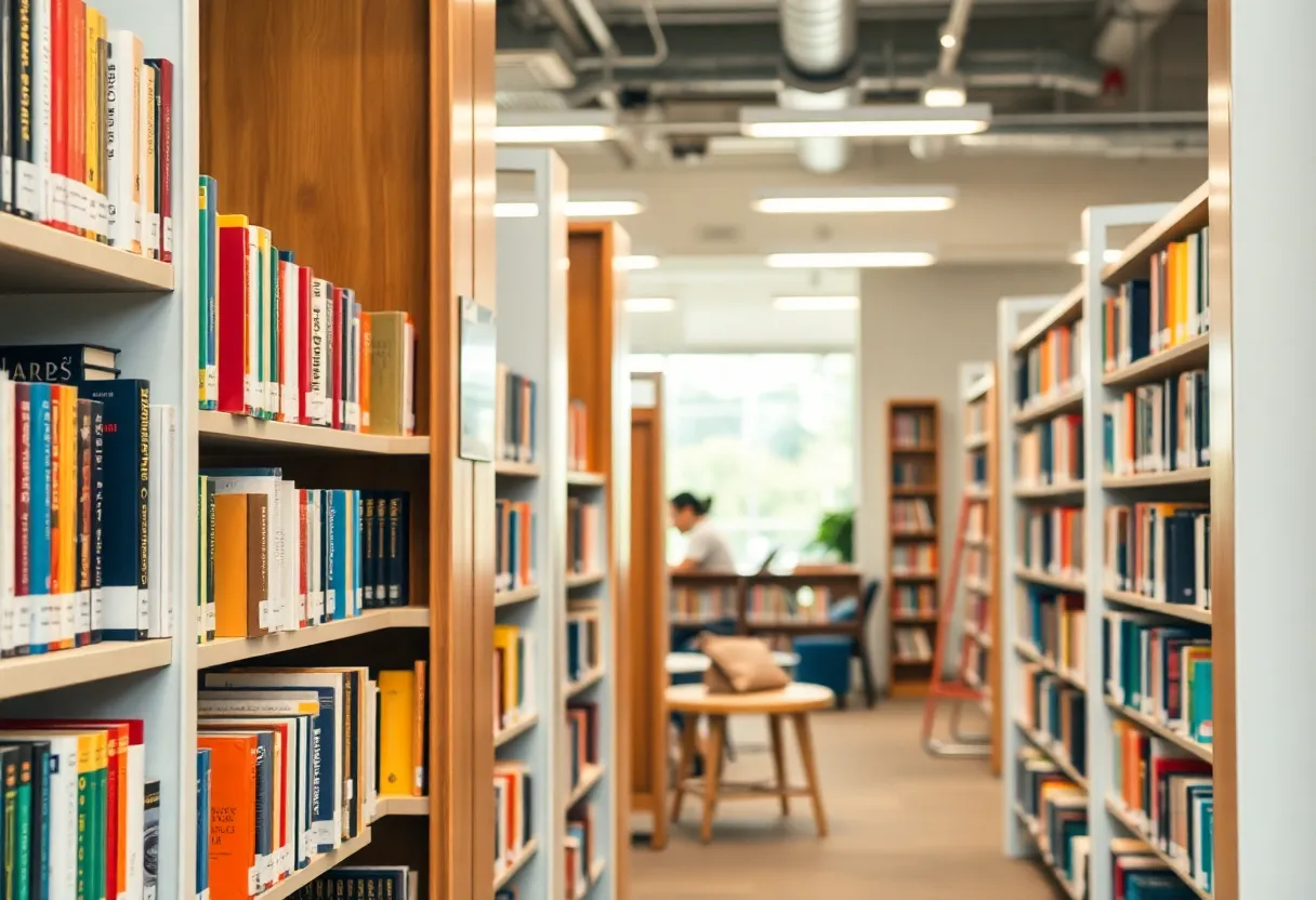 A collection of diverse books on a library shelf in Leander