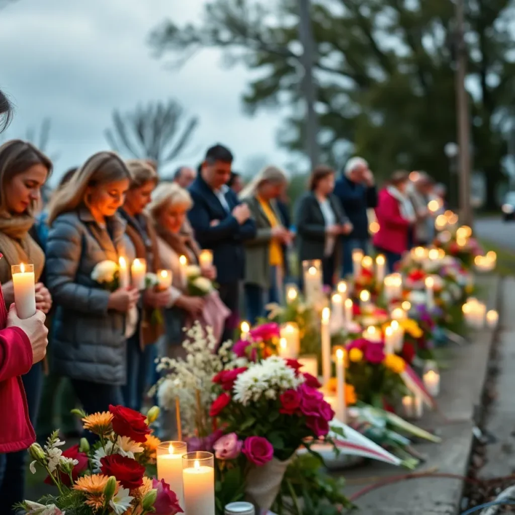 Community members gather for a memorial honoring crash victims in Leander, Texas.