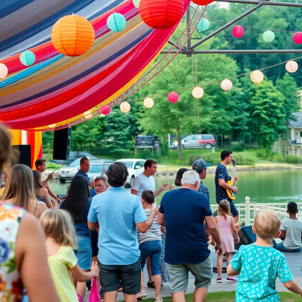 Families enjoying a live music event at Volente Beach Resort