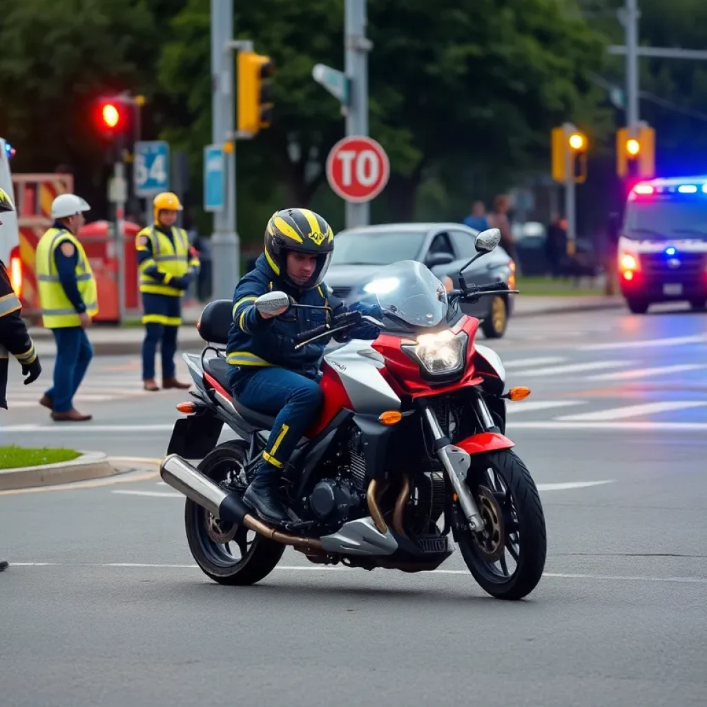 Emergency responders at the scene of a motorcycle crash