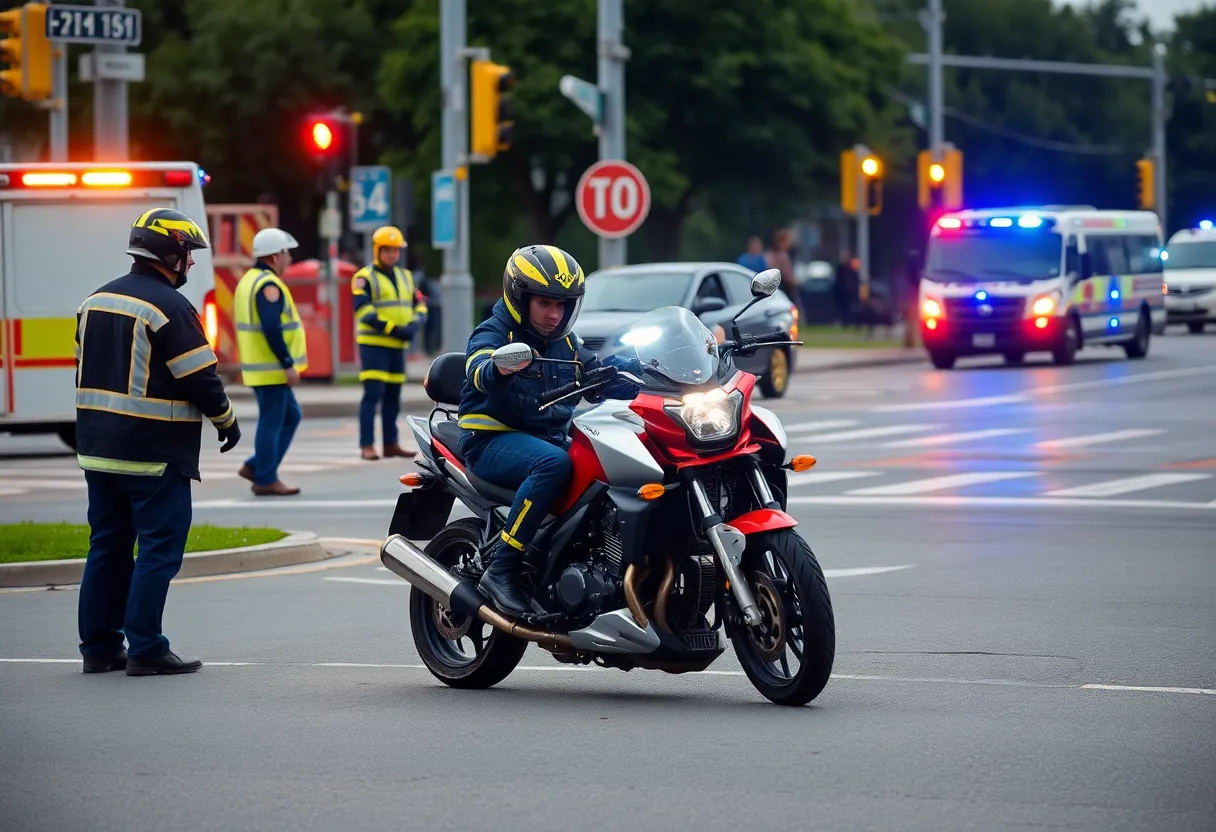 Emergency responders at the scene of a motorcycle crash
