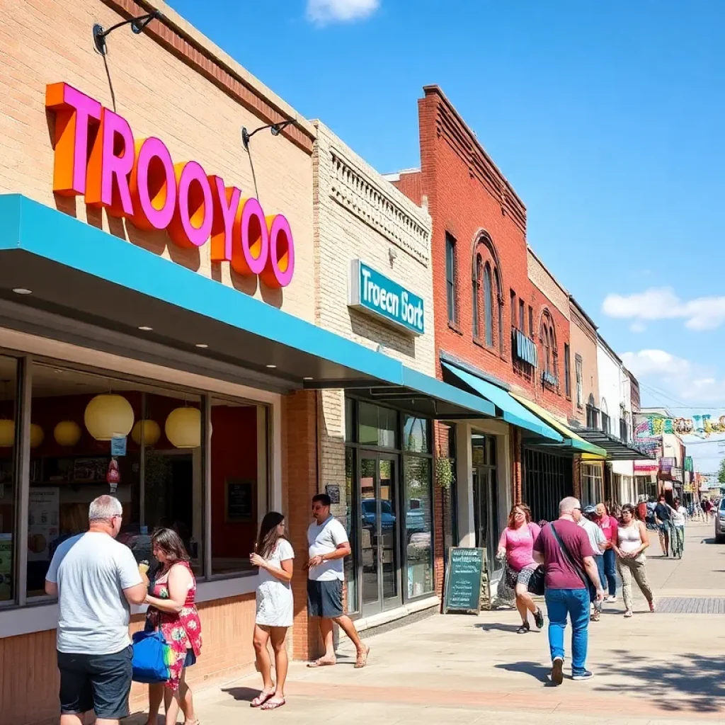 People enjoying frozen yogurt outside Menchie's in Round Rock, Texas