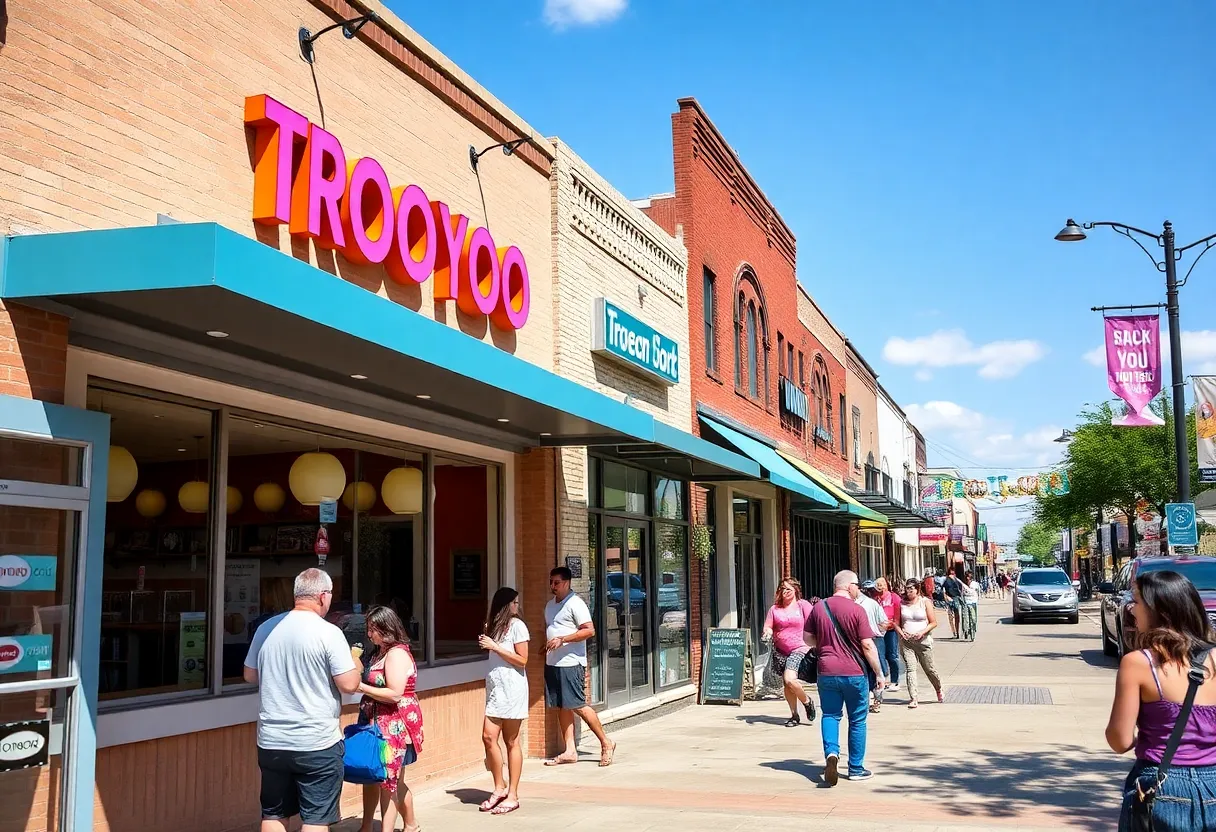 People enjoying frozen yogurt outside Menchie's in Round Rock, Texas