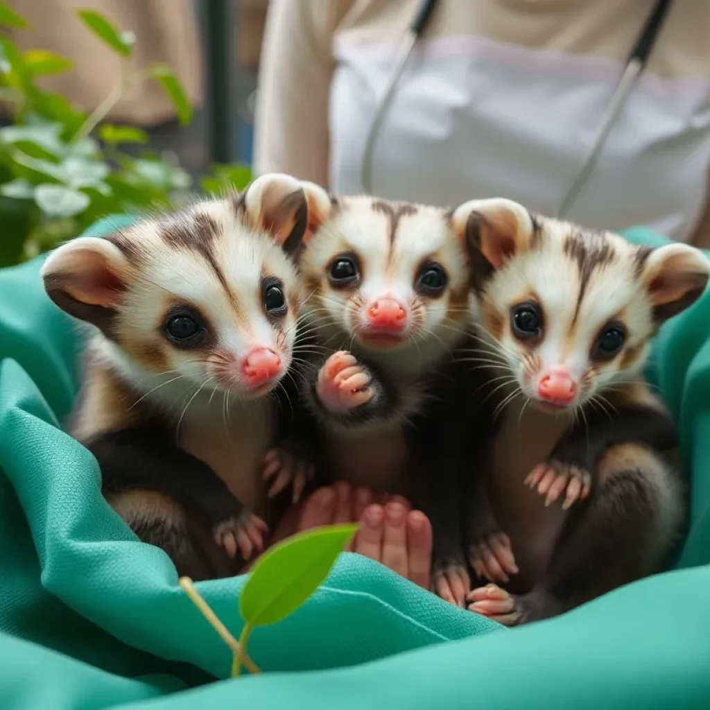 A group of baby opossums safe in a rehabilitation center.