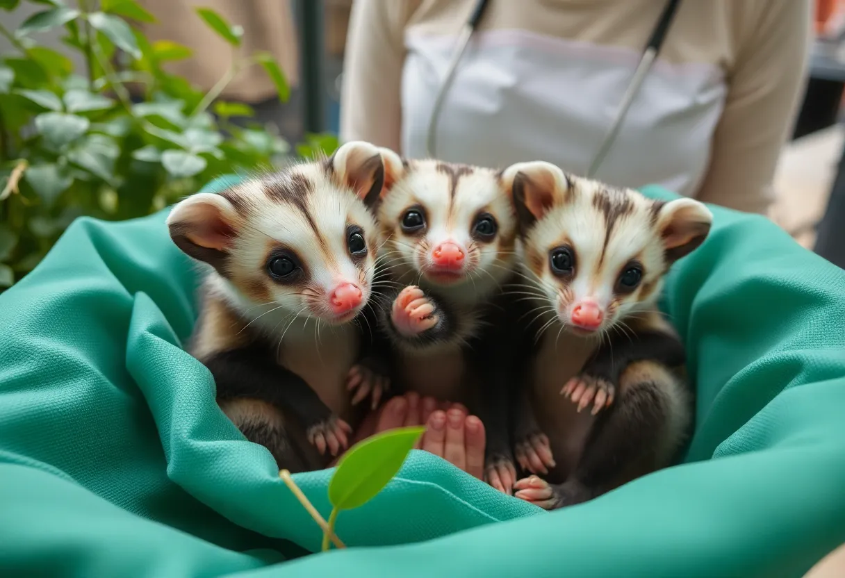 A group of baby opossums safe in a rehabilitation center.