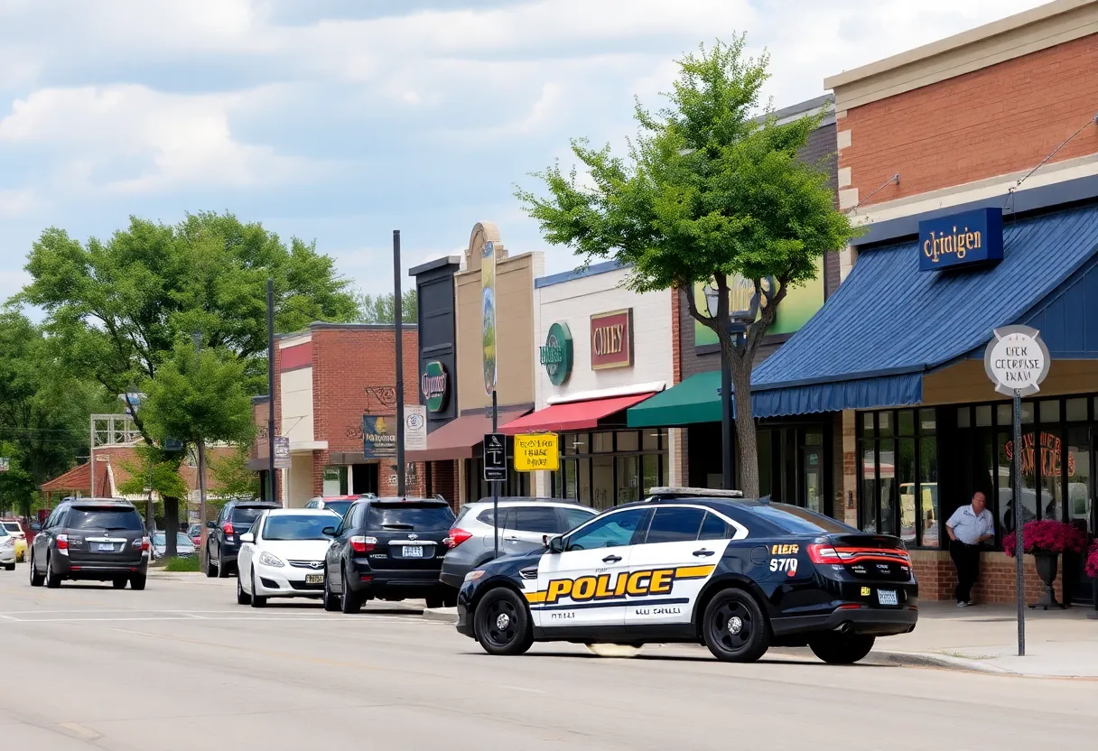 Pflugerville Texas street with local businesses and police presence