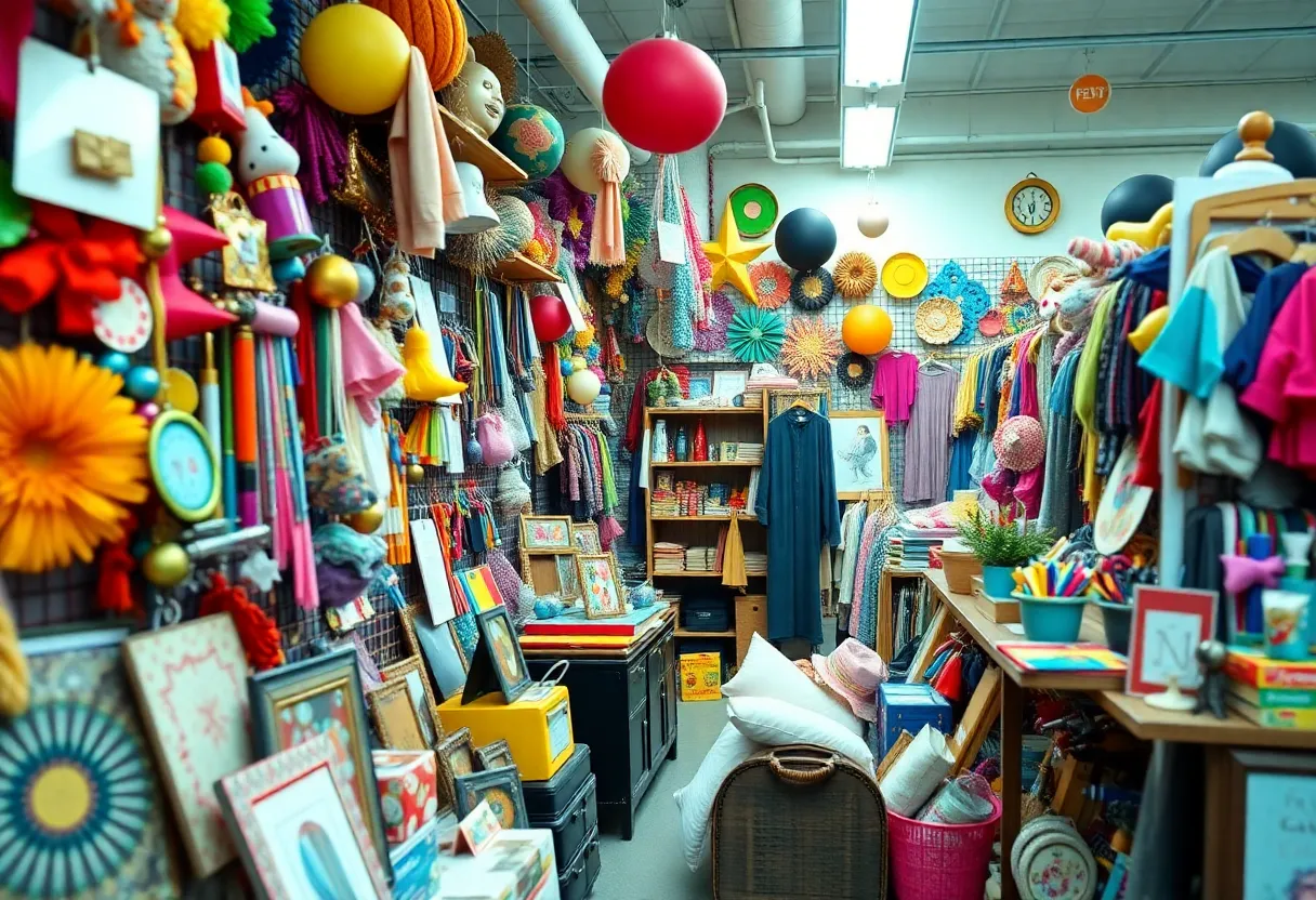 Colorful display of items at the Pflugerville Thrift Sale