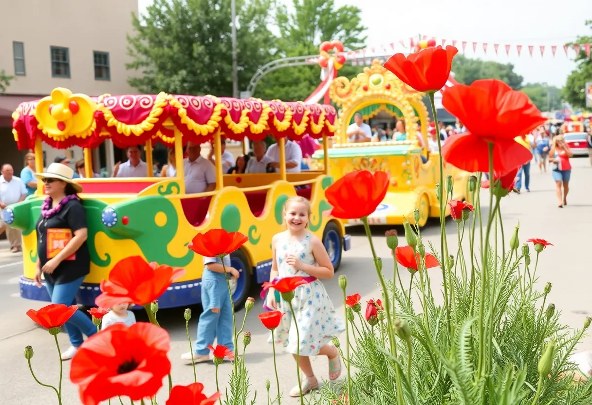 Families enjoying the Red Poppy Festival parade in Georgetown, Texas