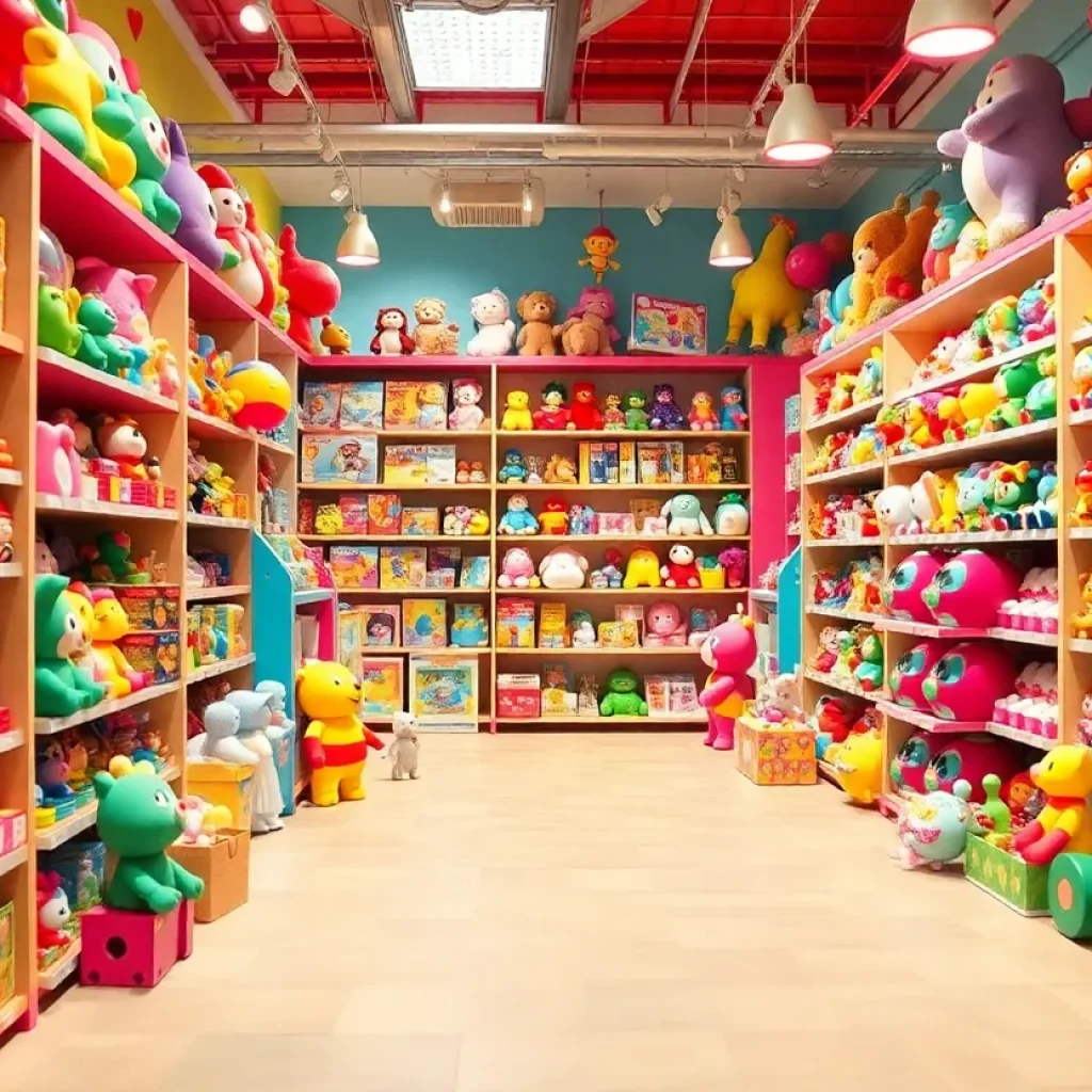 Interior view of Toy Joy toy store showcasing vibrant toys.