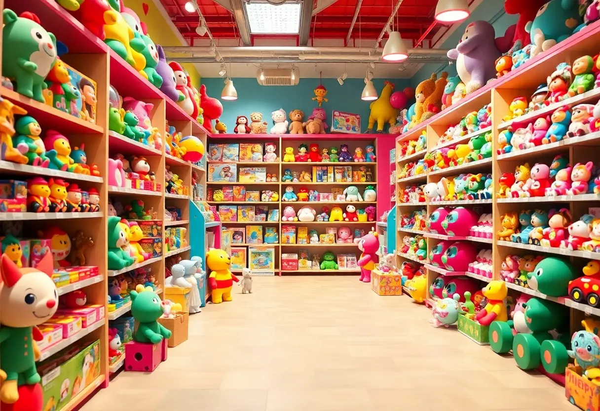 Interior view of Toy Joy toy store showcasing vibrant toys.