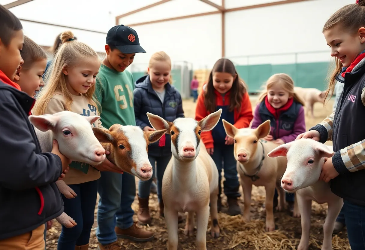Students participating in Vandegrift High School's Agriculture Program with animals.