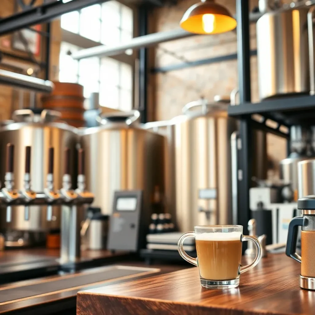 Coffee shop inside Barking Armadillo Brewing with craft beer taps