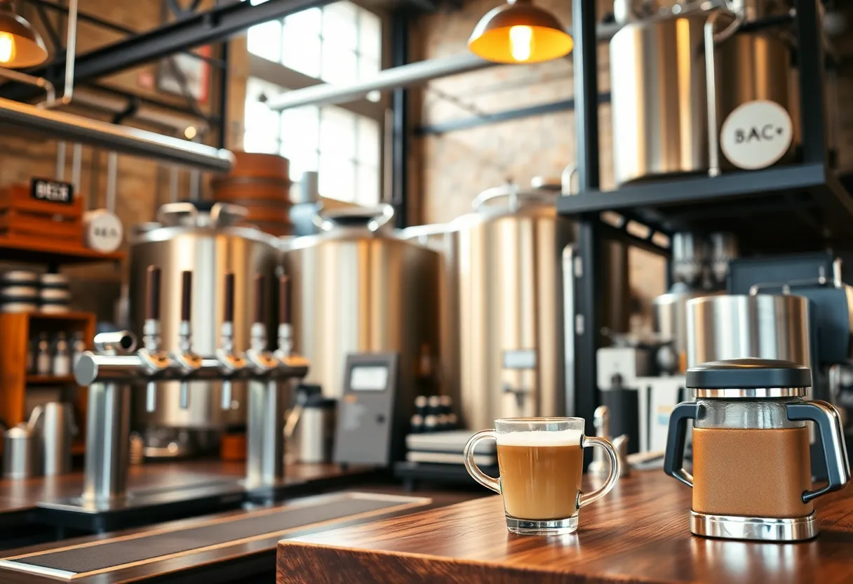 Coffee shop inside Barking Armadillo Brewing with craft beer taps