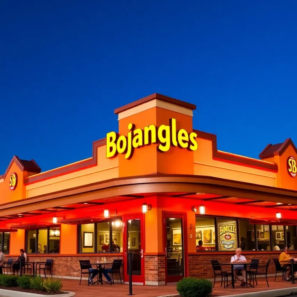 Bojangles restaurant exterior with customers dining.