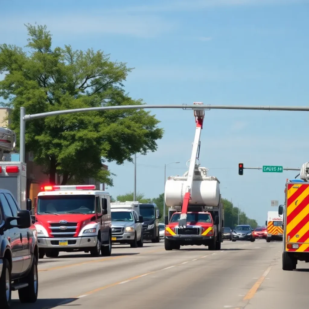 Emergency response teams managing a gas leak in Cedar Park with road closures.