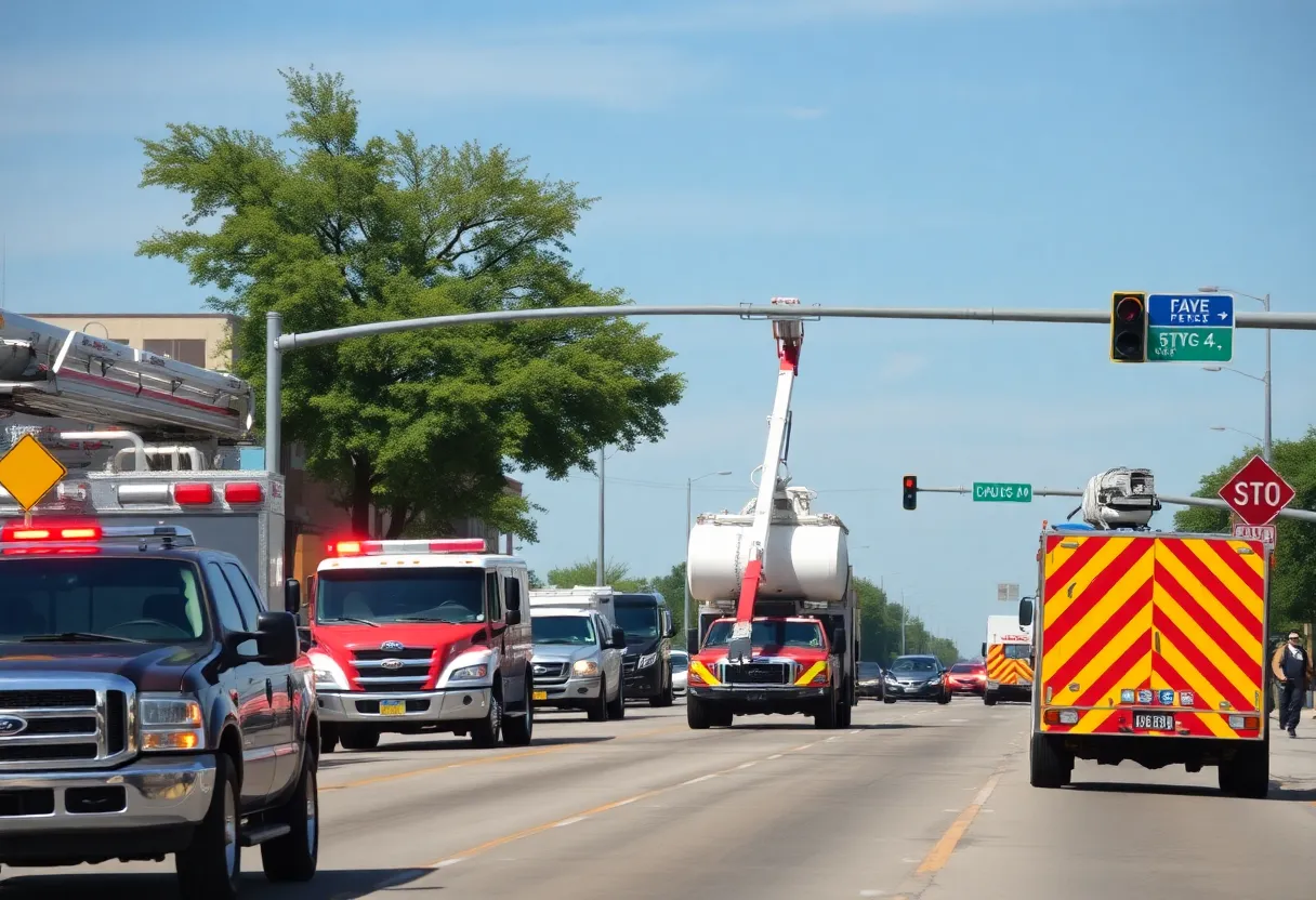 Emergency response teams managing a gas leak in Cedar Park with road closures.