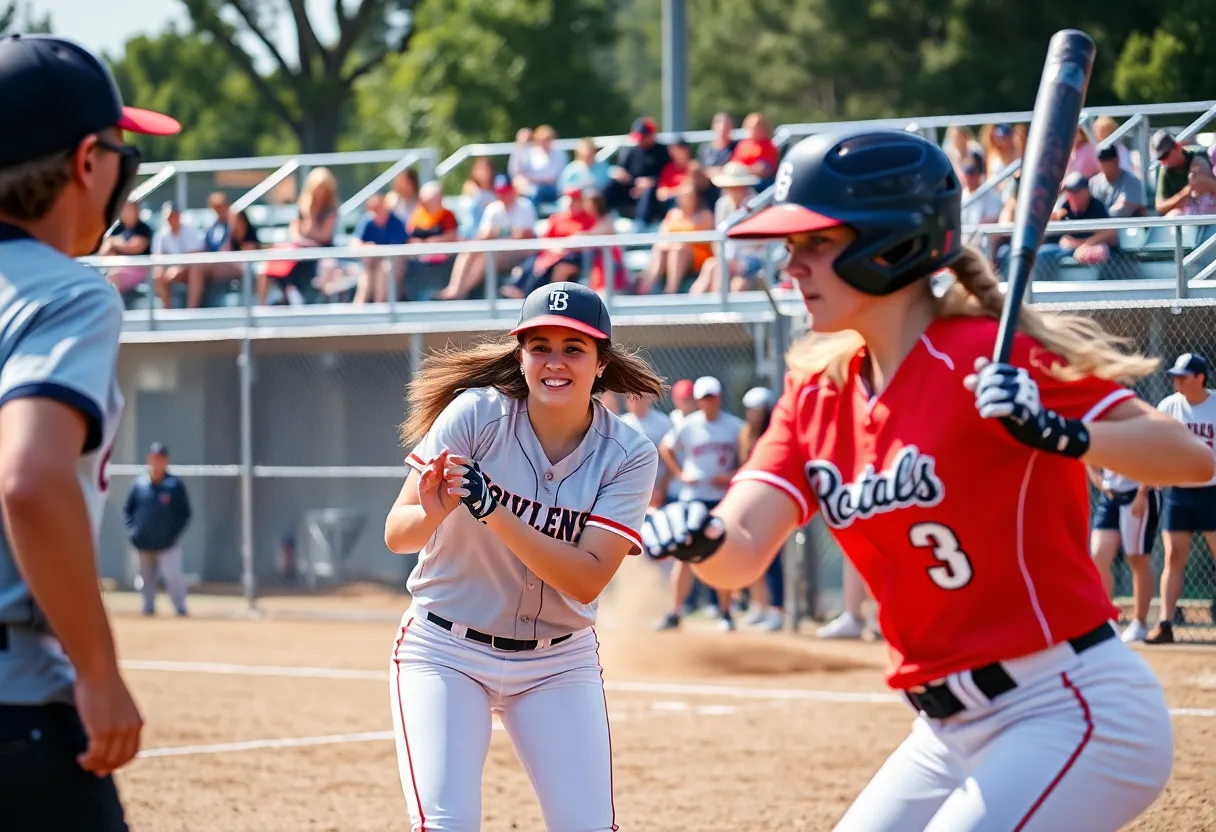 Centenary College softball team in action during the SCAC Championship
