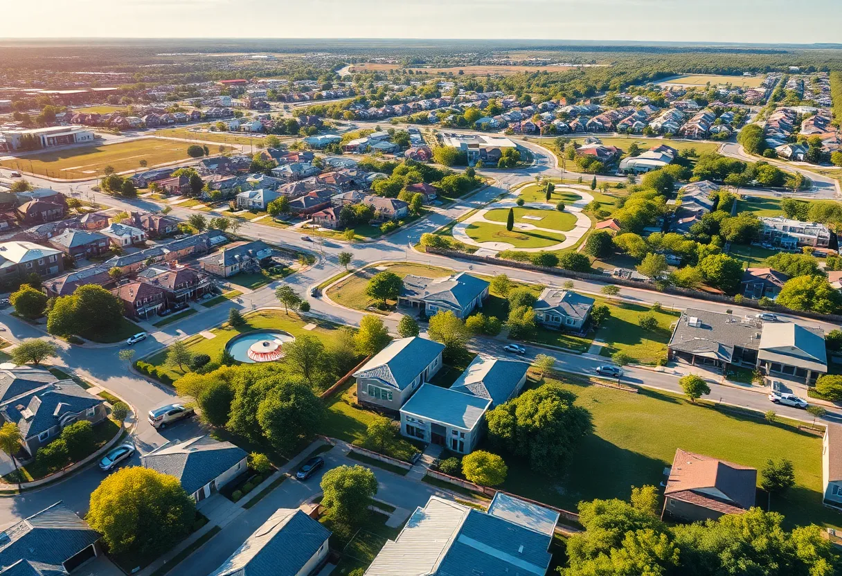 Aerial view of Central Texas cities like Leander and Pflugerville