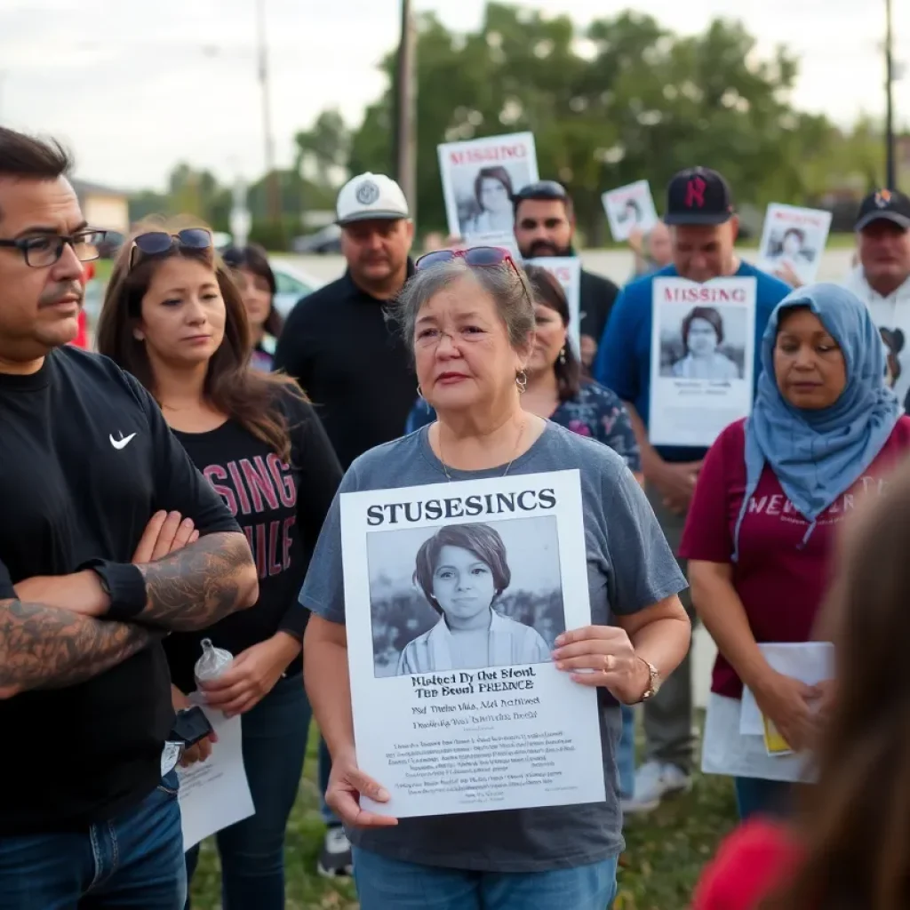 Community members holding signs for missing children in Pflugerville