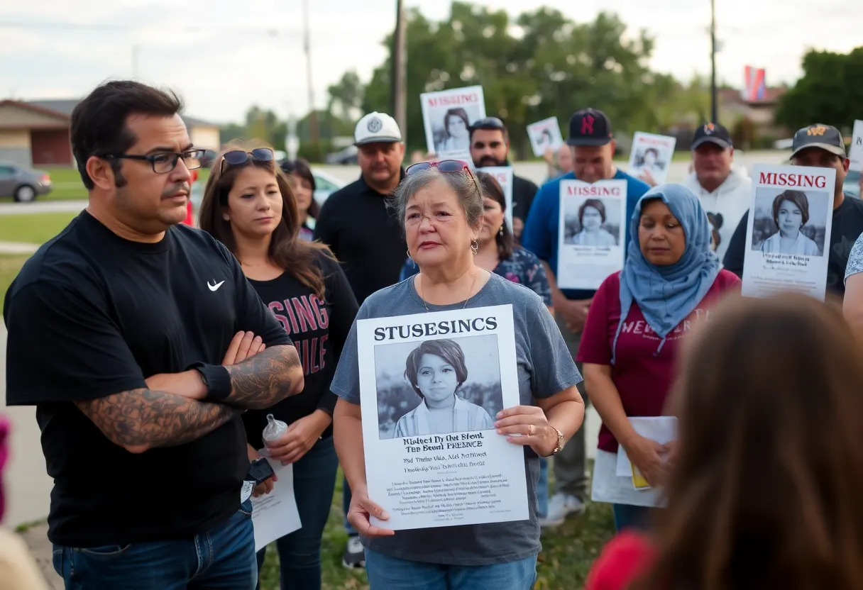Community members holding signs for missing children in Pflugerville