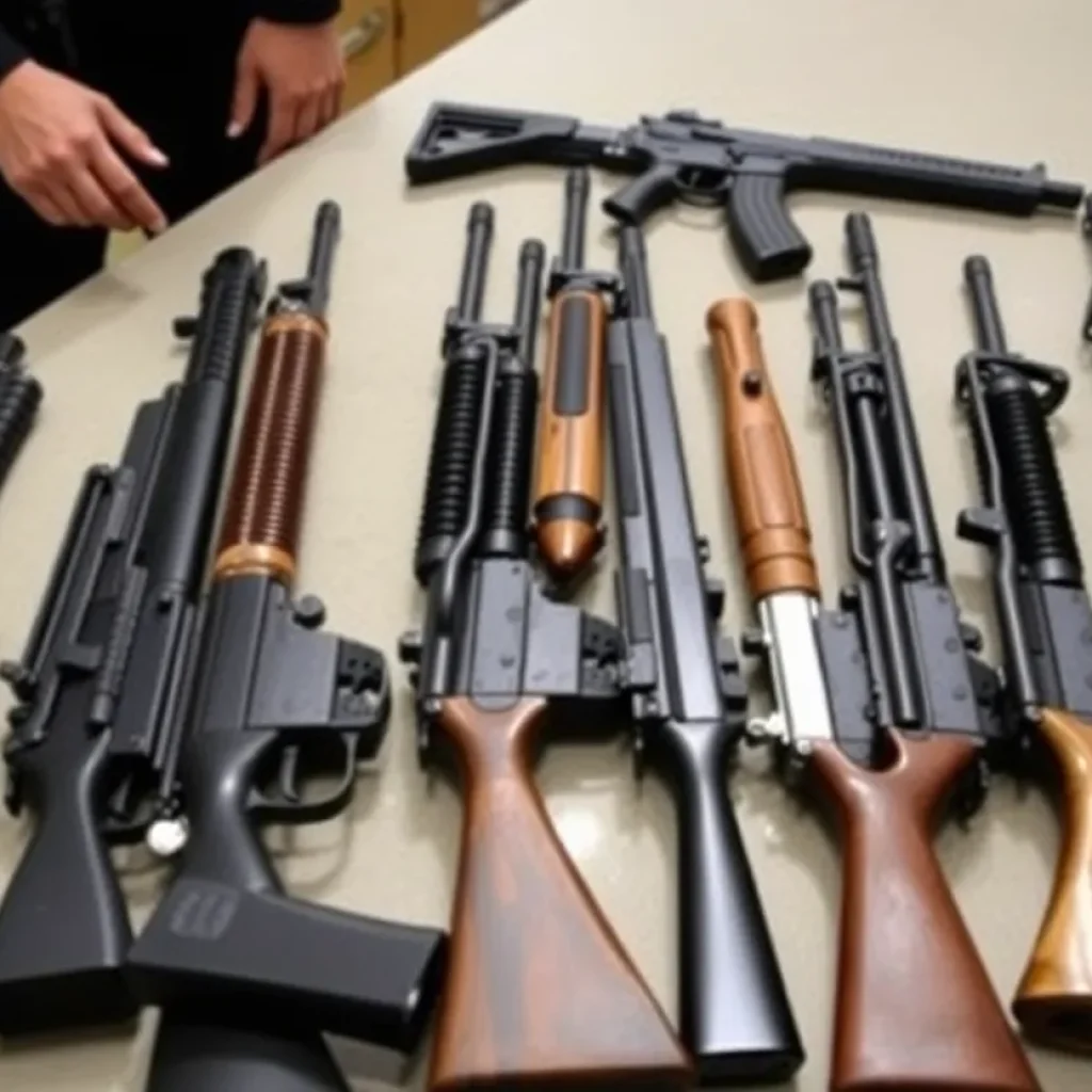A collection of firearms seized during a firearms trafficking investigation.