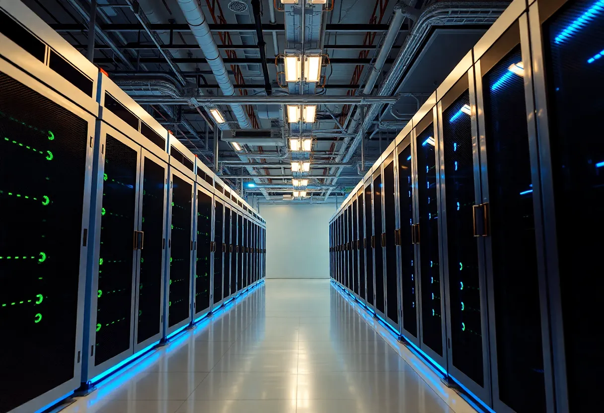 A high-tech data center with advanced cooling systems in operation