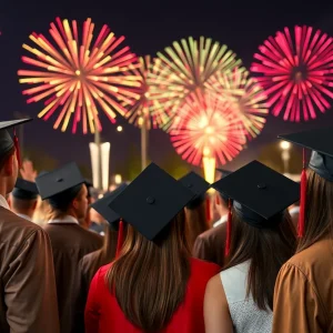 Graduates celebrating at East View High School graduation ceremony