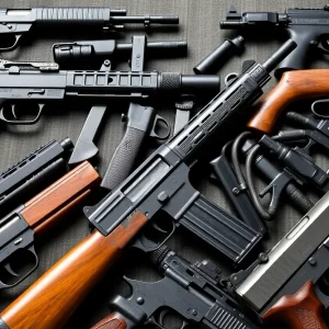 Illustration of firearms representing illegal trafficking